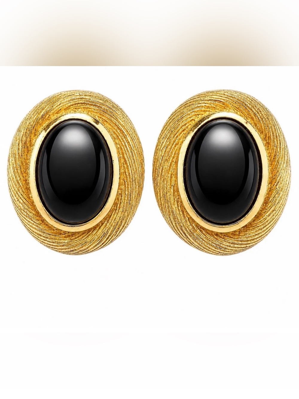 Vintage Christian Dior Black Cabochon Clip Earrings NOS NWT